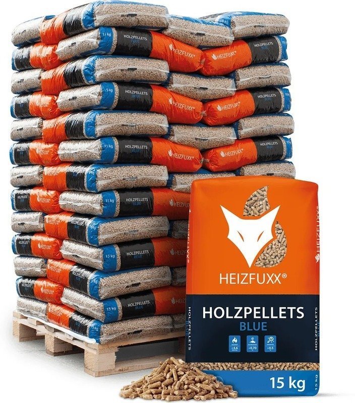 2026_07_13a06ffb081cd60972c2f35bc453accd.jpg Heizfuxx Holzpellets „Blue“ – 975 kg (65 x 15 kg Säcke) - Image 1