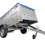 Anhänger mit faltbarer Deichsel GARDEN TRAILER 230 KIPP mit zusätzlichen Bordwänden, Stützrad und blauer Flachplane