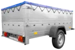 Anhänger mit faltbarer Deichsel Garden Trailer 230 KIPP mit zusätzlichen Bordwänden, Stützrad und blauer Flachplane-Neu - Image 7