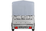 Autotransportanhänger auf Federn 264×125 UNITRAILER GARDEN 264/R KIPP mit Gitterwänden, H-800 Rahmen und grauer Plane - Image 5