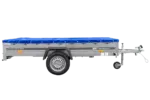 Einachsanhänger 264×150 UNITRAILER GARDEN 265 KIPP mit einem Flachplanenträger und blauer Plane - Image 3