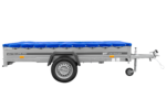 Einachsanhänger 264×150 UNITRAILER GARDEN 265 KIPP mit einem Flachplanenträger und blauer Plane - Image 4