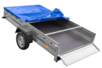 Einachsanhänger 264×150 UNITRAILER GARDEN 265 KIPP mit einem Flachplanenträger und blauer Plane - Image 7