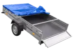 Einachsanhänger 264×150 UNITRAILER GARDEN 265 KIPP mit einem Flachplanenträger und blauer Plane - Image 5