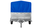 Einachsanhänger 264×150 UNITRAILER GARDEN 265 KIPP mit zusätzlichen Bordwänden, H-800-Hochspriegel und blauer Plane - Image 2