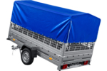 PKW-Anhänger 264×150 UNITRAILER GARDEN 265 KIPP mit Gitteraufsatz, Hochspriegel H-800 und blauer Plane - Image 3