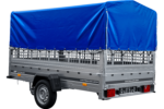 PKW-Anhänger 264×150 UNITRAILER GARDEN 265 KIPP mit Gitteraufsatz, Hochspriegel H-800 und blauer Plane - Image 4