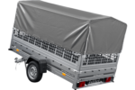 PKW-Anhänger 264×150 UNITRAILER GARDEN 265 KIPP mit Gitteraufsatz, Hochspriegel H-800 und grauer Plane - Image 3