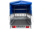 PKW-Anhänger auf Federn 230×125 UNITRAILER GARDEN 230/R KIPP mit Gitterwänden, H-800-Rahmen und blauer Plane - Image 5